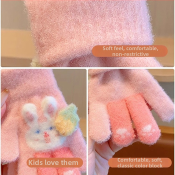 Vaikų žieminės pirštinės iš poliar fleece, megztos, su animaciniu motyvu, penkių pirštų dizainas, skirtos 3–12 metų