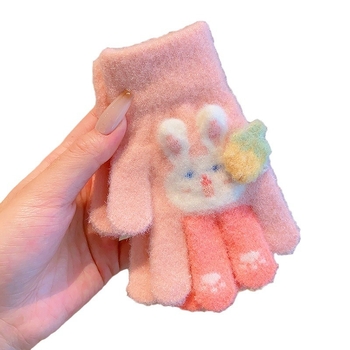 Vaikų žieminės pirštinės iš poliar fleece, megztos, su animaciniu motyvu, penkių pirštų dizainas, skirtos 3–12 metų