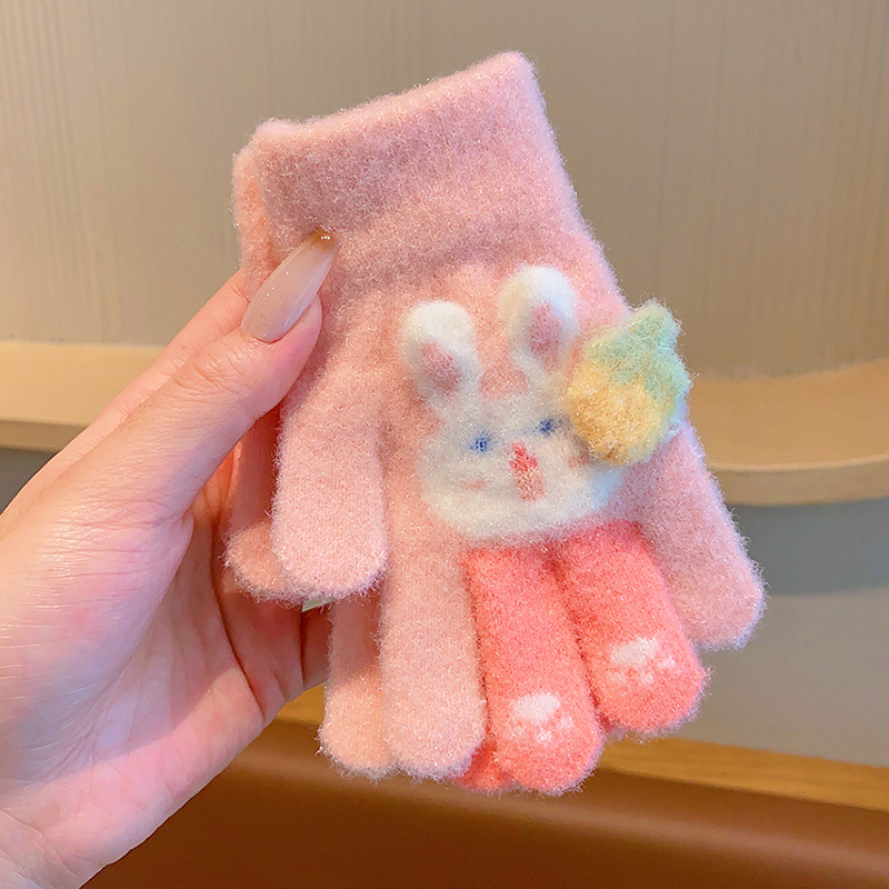 Vaikų žieminės pirštinės iš poliar fleece, megztos, su animaciniu motyvu, penkių pirštų dizainas, skirtos 3–12 metų