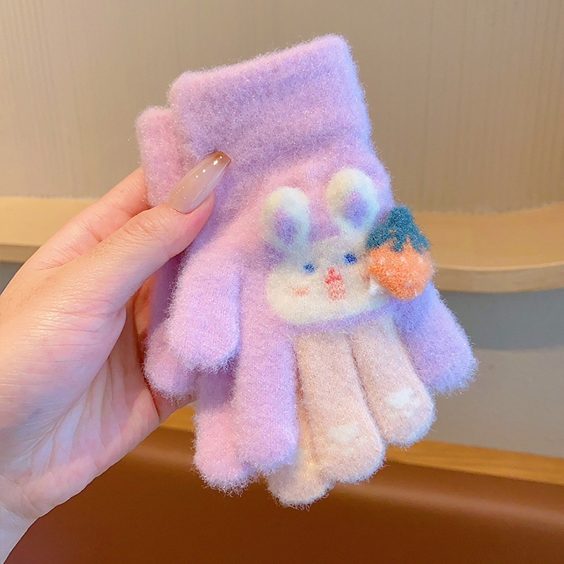 Vaikų žieminės pirštinės iš poliar fleece, megztos, su animaciniu motyvu, penkių pirštų dizainas, skirtos 3–12 metų