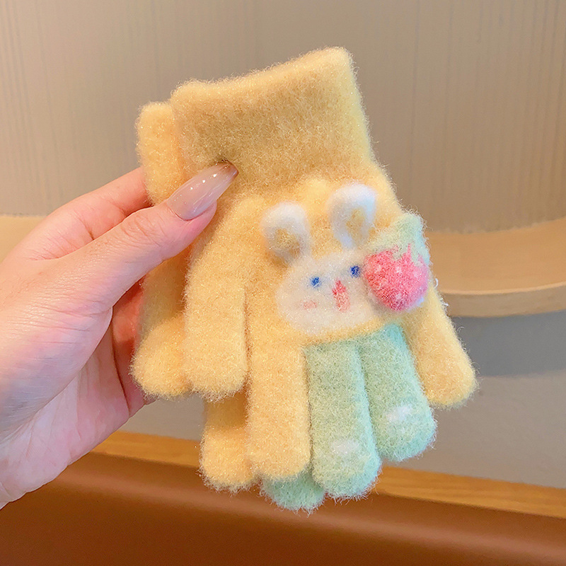 Vaikų žieminės pirštinės iš poliar fleece, megztos, su animaciniu motyvu, penkių pirštų dizainas, skirtos 3–12 metų