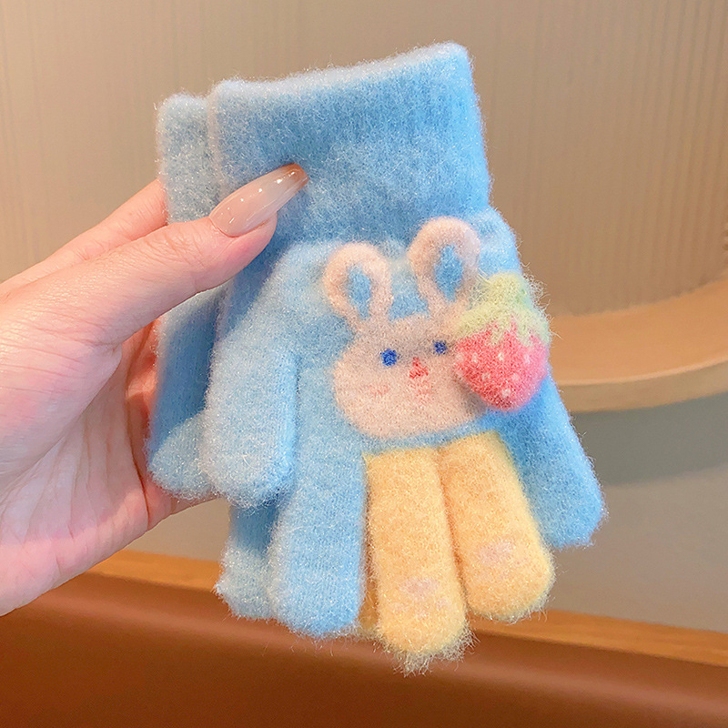 Vaikų žieminės pirštinės iš poliar fleece, megztos, su animaciniu motyvu, penkių pirštų dizainas, skirtos 3–12 metų