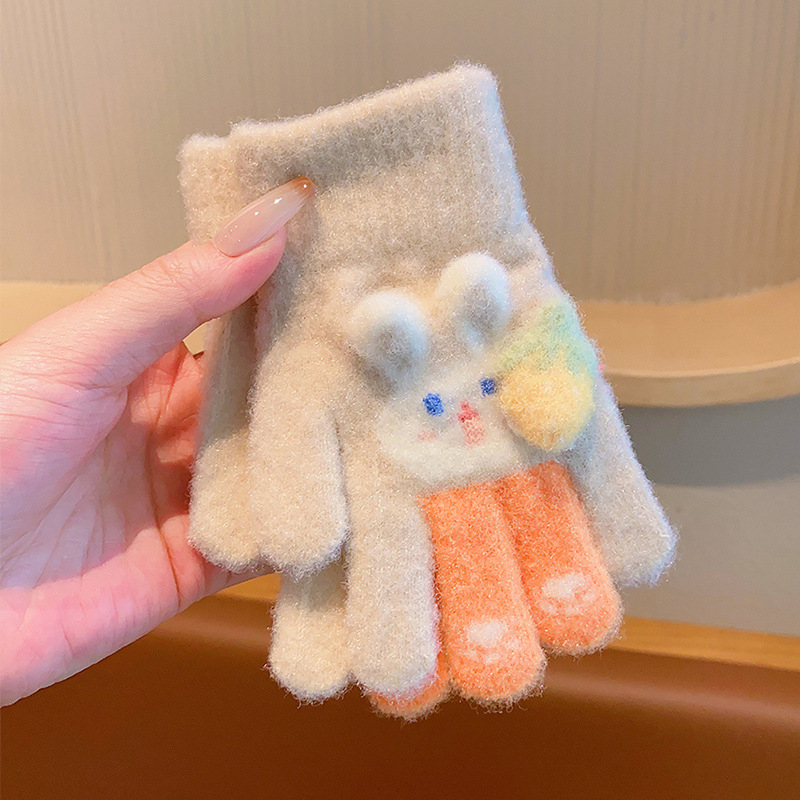 Vaikų žieminės pirštinės iš poliar fleece, megztos, su animaciniu motyvu, penkių pirštų dizainas, skirtos 3–12 metų