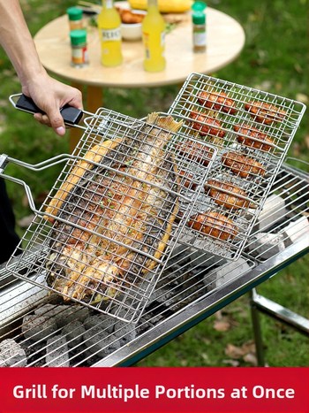 Κλιπ για ψήσιμο ψαριού από ανοξείδωτο 304, πτυσσόμενο τετράγωνο πλέγμα για μπάρμπεκιου και λαχανικά