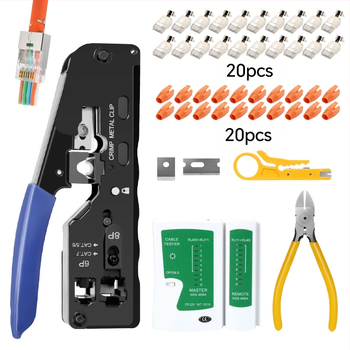 Комплект инструменти за мрежова инсталация със тестер, клещи за мрежов кабел от високоуглеродна стомана, съвместим с 6P/8P