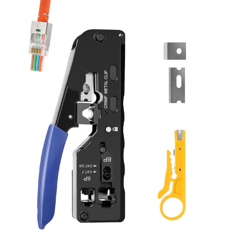 Комплект инструменти за мрежова инсталация със тестер, клещи за мрежов кабел от високоуглеродна стомана, съвместим с 6P/8P
