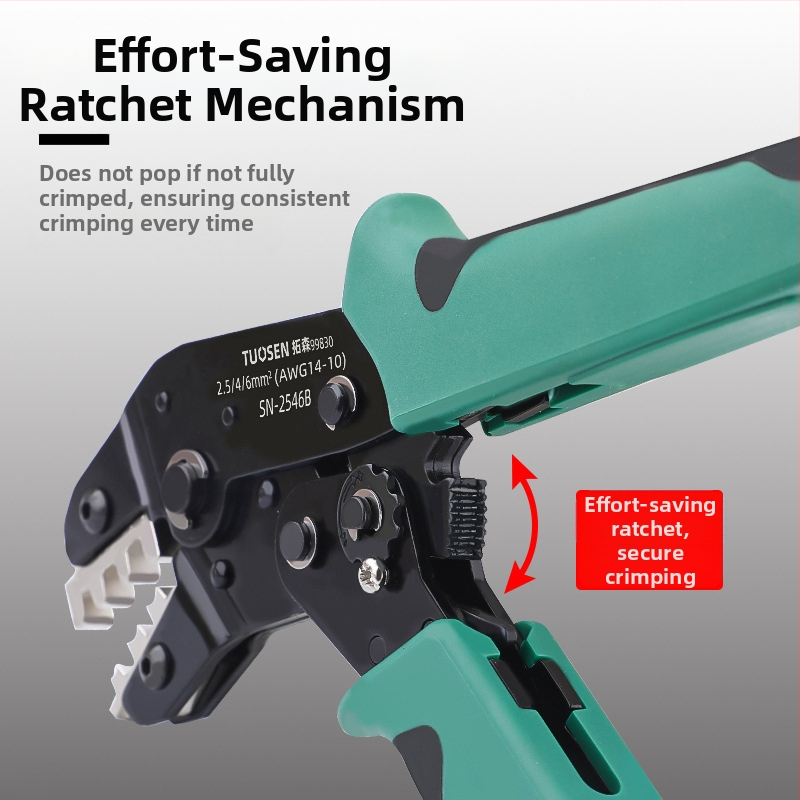 Topson Ръчни клещи за обжим с рачета – тръбен тип за голи терминали, високовъглеродна стомана, тегло 0.38