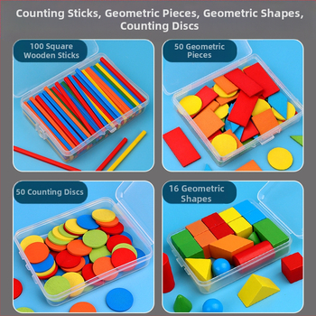 Medinis komplektas geometrijos figūroms skaičiuoti su strypeliais ir diskais – 3D geometrijos modelių rinkinys 7–14 metų vaikams