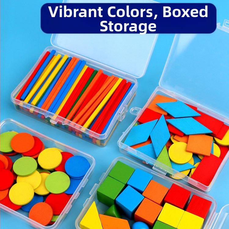 Дървен образователен комплект с геометрични фигури за броене: пръчки и дискове, 3D геометрични модели за деца на 7–14 години