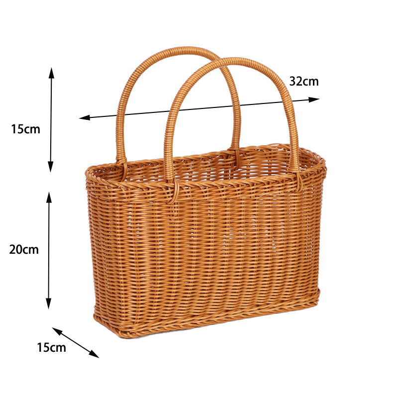 Rattan utánzat kosár bevásárlásra és tárolásra — PP műanyag, gyümölcs- és zöldségtároló, piknikkosár, Modell 000, modern minimalist stílus