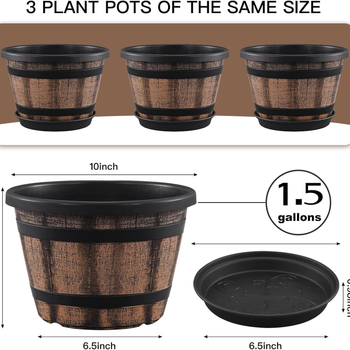 Градински цветарник от пластмаса, имитация на дървена бъчва, за подова употреба, стил country retro.