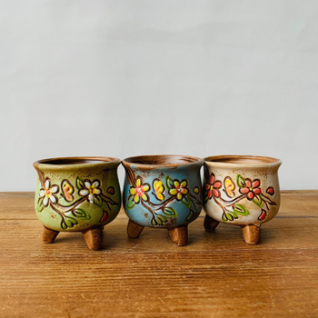 Kerámia virágtartó sukulentákhoz, kézzel festett, koreai stílusú, asztali használatra