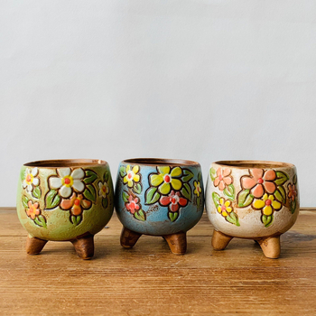 Kerámia virágtartó sukulentákhoz, kézzel festett, koreai stílusú, asztali használatra