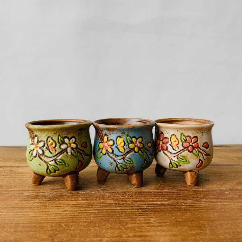 Kerámia virágtartó sukulentákhoz, kézzel festett, koreai stílusú, asztali használatra