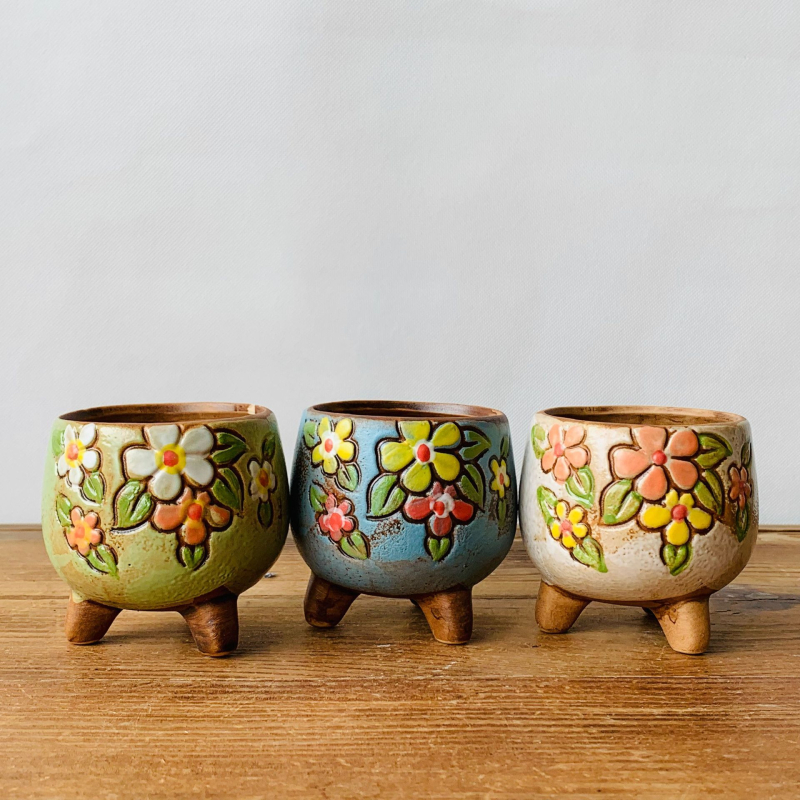 Kerámia virágtartó sukulentákhoz, kézzel festett, koreai stílusú, asztali használatra