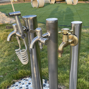 Εξωτερική βρύση σε στήλη από ανοξείδωτο χάλυβα, γρήγορο άνοιγμα, μοντέλο υψηλή κυκλική στήλη, άνοιγμα με κλειδί