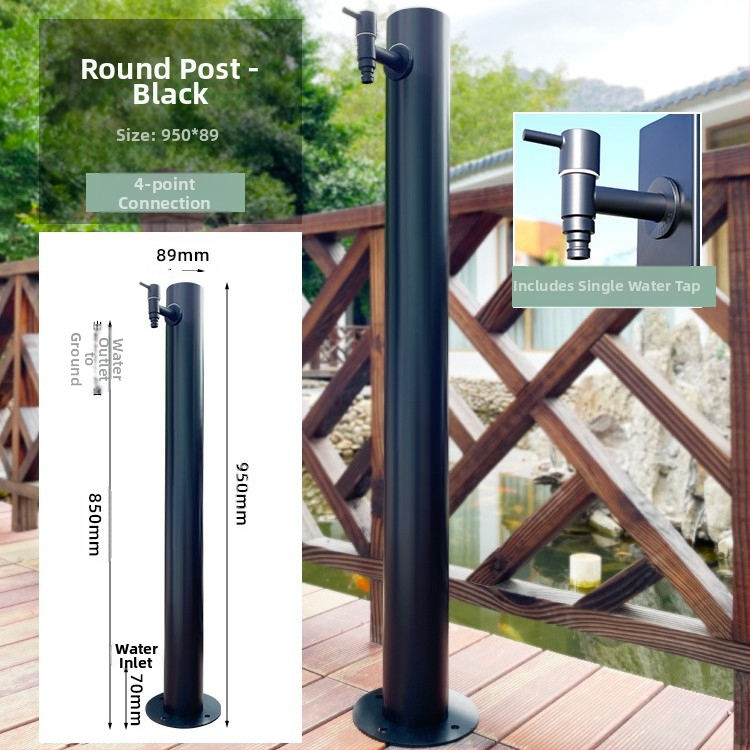 Εξωτερική βρύση σε στήλη από ανοξείδωτο χάλυβα, γρήγορο άνοιγμα, μοντέλο υψηλή κυκλική στήλη, άνοιγμα με κλειδί