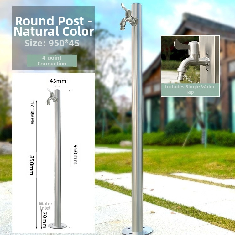 Εξωτερική βρύση σε στήλη από ανοξείδωτο χάλυβα, γρήγορο άνοιγμα, μοντέλο υψηλή κυκλική στήλη, άνοιγμα με κλειδί