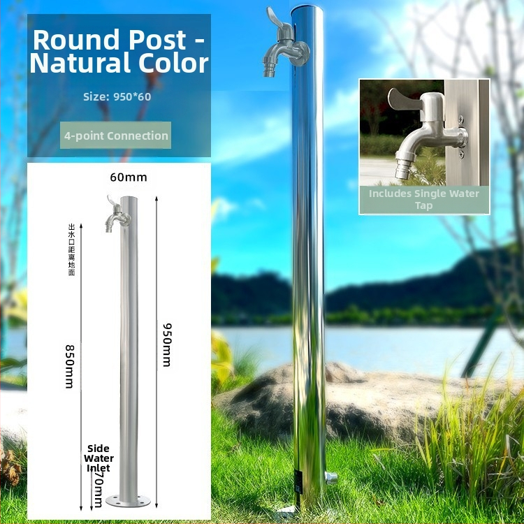 Εξωτερική βρύση σε στήλη από ανοξείδωτο χάλυβα, γρήγορο άνοιγμα, μοντέλο υψηλή κυκλική στήλη, άνοιγμα με κλειδί