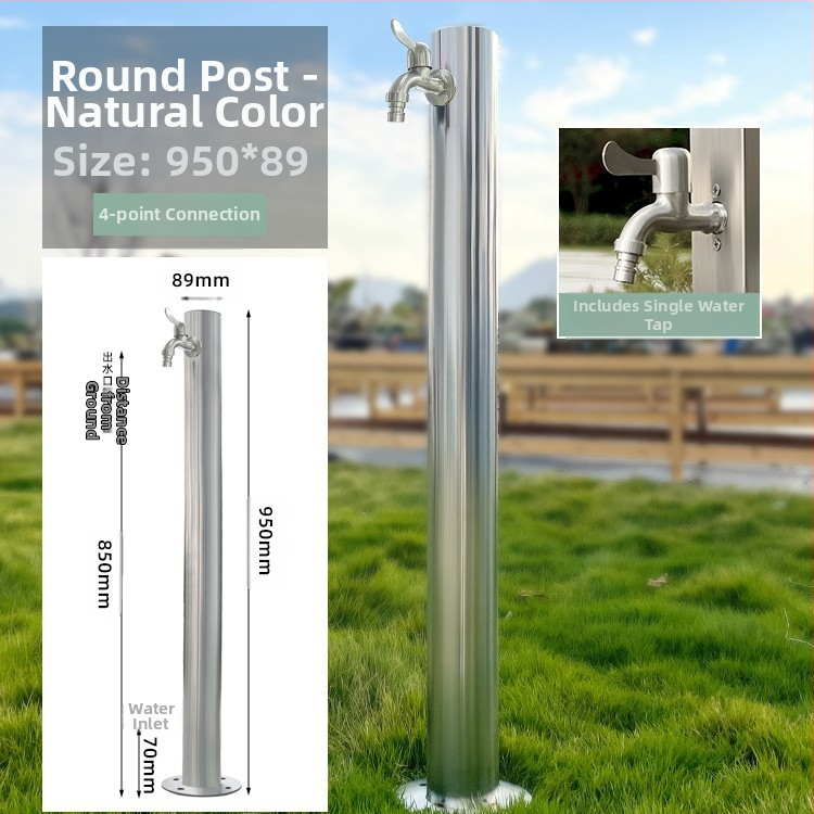 Εξωτερική βρύση σε στήλη από ανοξείδωτο χάλυβα, γρήγορο άνοιγμα, μοντέλο υψηλή κυκλική στήλη, άνοιγμα με κλειδί