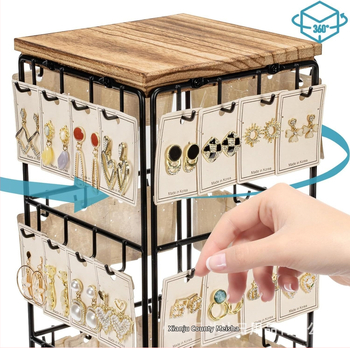 Ξύλινο περιστροφικό εκθετήριο σκουλαρικιών, 360° περιστροφή, τρία επίπεδα, σκανδιναβικό στυλ