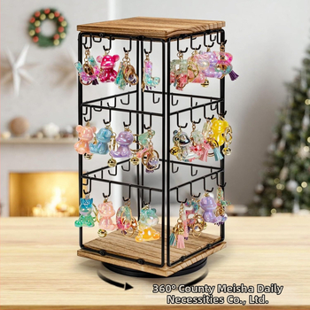 Ξύλινο περιστροφικό εκθετήριο σκουλαρικιών, 360° περιστροφή, τρία επίπεδα, σκανδιναβικό στυλ