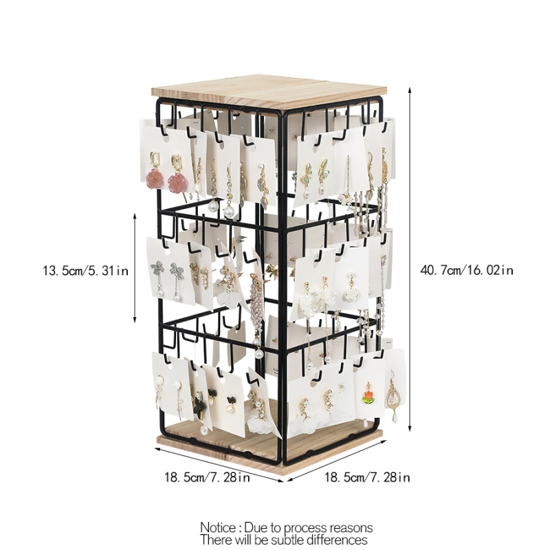 Fa- és vas ékszer kiállító állvány, 360° forgó, három szint, skandináv stílusú