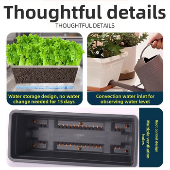 Γλάστρα από ρητίνη, χυτή με έγχυση, διαπνέουσα, ανθεκτική στη διάβρωση, αυτοποτιστική, ορθογώνια γλάστρα μπαλκονιού για επιφάνεια ή δάπεδο