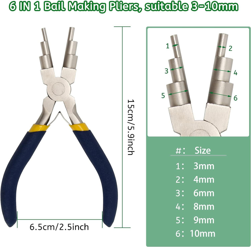 Hat szakaszos ékszerfogó tekeréshez és gyűrűk készítéséhez, rozsdavédett, 45# magas széntartalmú acél, kerek hegyű, DIY ékszerekhez, 0.18 kg