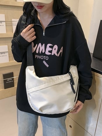 Nylon torba za rame Dumpling, ulični stil, zatvarač, poliester podstava, trodimenzionalni vanjski izgled