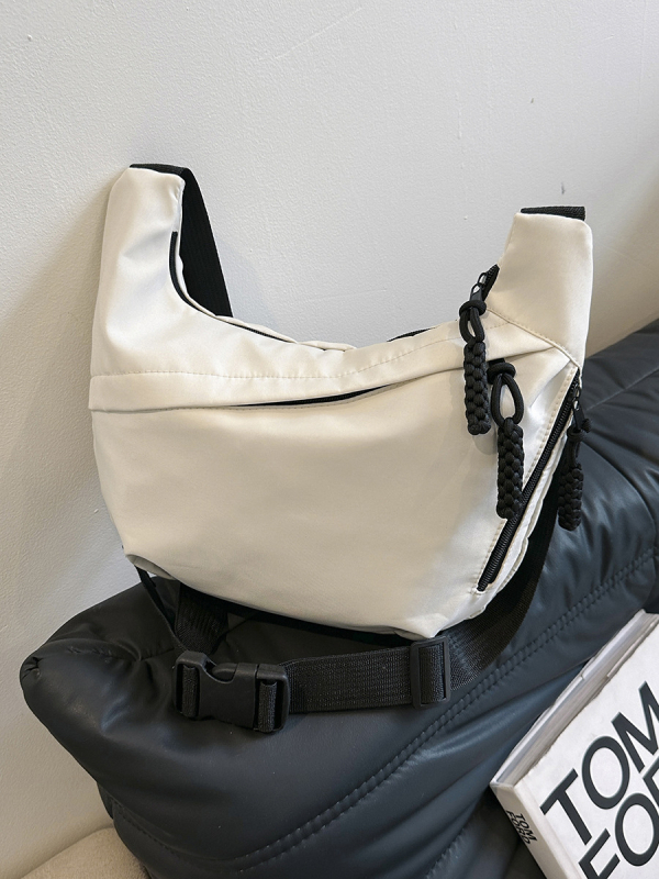 Nylon torba za rame Dumpling, ulični stil, zatvarač, poliester podstava, trodimenzionalni vanjski izgled