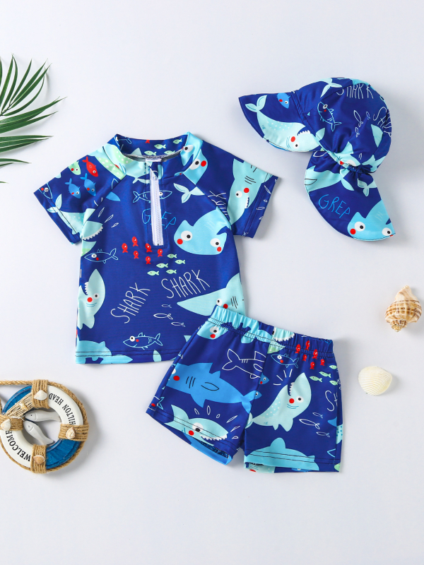 Бебешки гащеризон със шапка – унисекс, еластичен плат със 100% спандекс, подходящ за плуване и водни игри