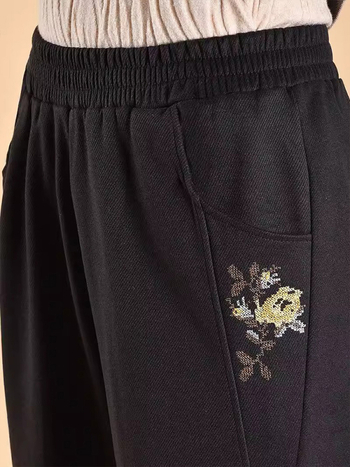 Дамски подплатени панталони за средна възраст за зима, свободна кройка, полиестерова материя, дебел тъкан, ежедневен стил