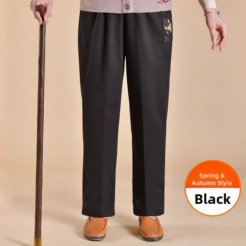 Дамски подплатени панталони за средна възраст за зима, свободна кройка, полиестерова материя, дебел тъкан, ежедневен стил