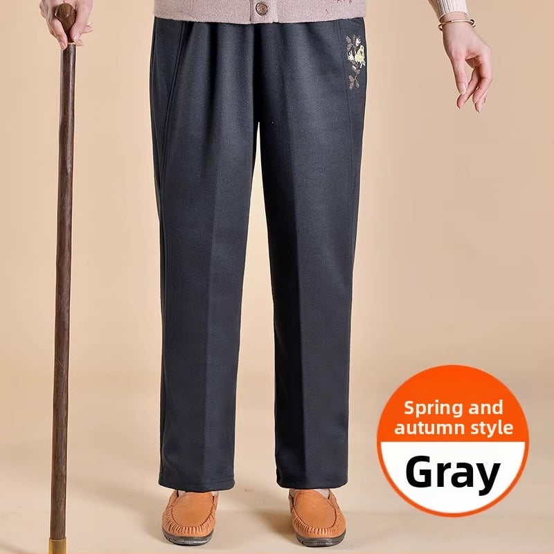 Дамски подплатени панталони за средна възраст за зима, свободна кройка, полиестерова материя, дебел тъкан, ежедневен стил
