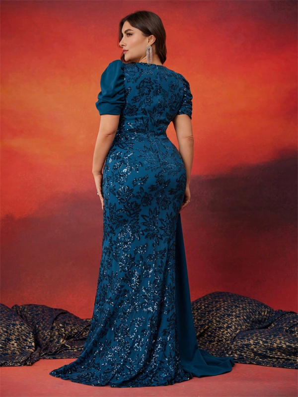 Vakarinė suknelė su karoliukų siuvinėjimu, gilus V iškirptė, ilga suknelė, poliesteris.