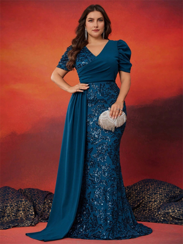 Vakarinė suknelė su karoliukų siuvinėjimu, gilus V iškirptė, ilga suknelė, poliesteris.