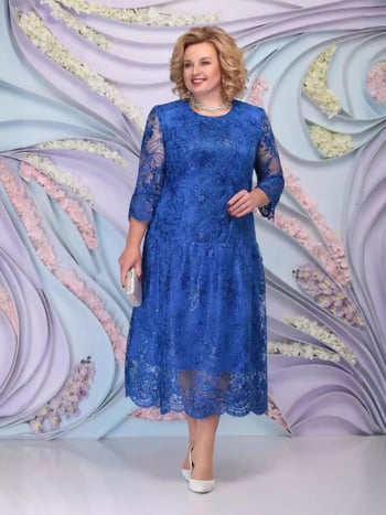 Полиестерова рокля А‑линия, миди дължина, кръгло деколте, три четвърти ръкав, женска, размер L