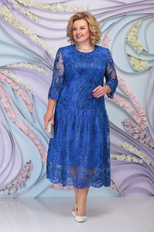 Полиестерова рокля А‑линия, миди дължина, кръгло деколте, три четвърти ръкав, женска, размер L