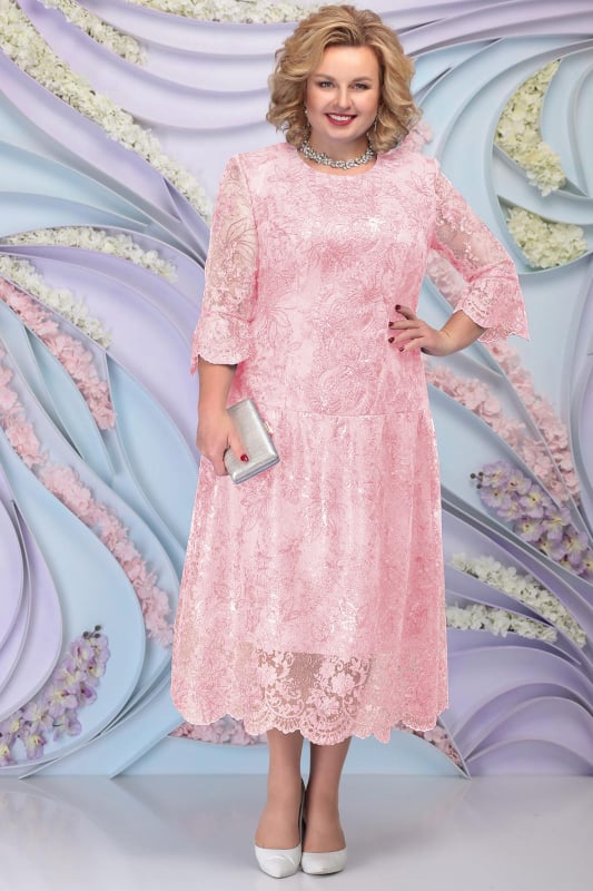 Полиестерова рокля А‑линия, миди дължина, кръгло деколте, три четвърти ръкав, женска, размер L