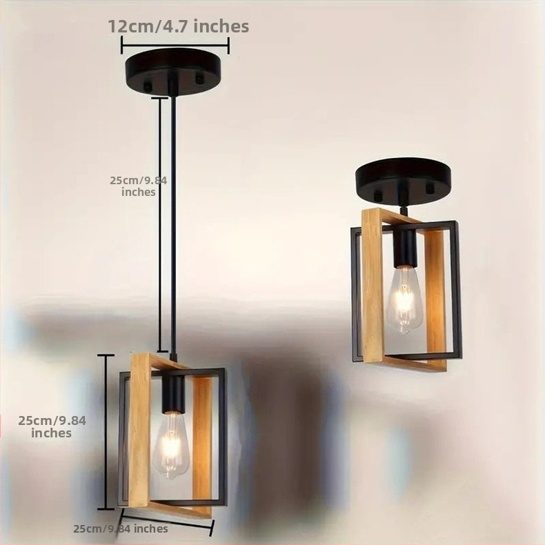 Дървен полилей със железно тяло, LED светлина, 220V, мултиглав, обхват 15–30㎡