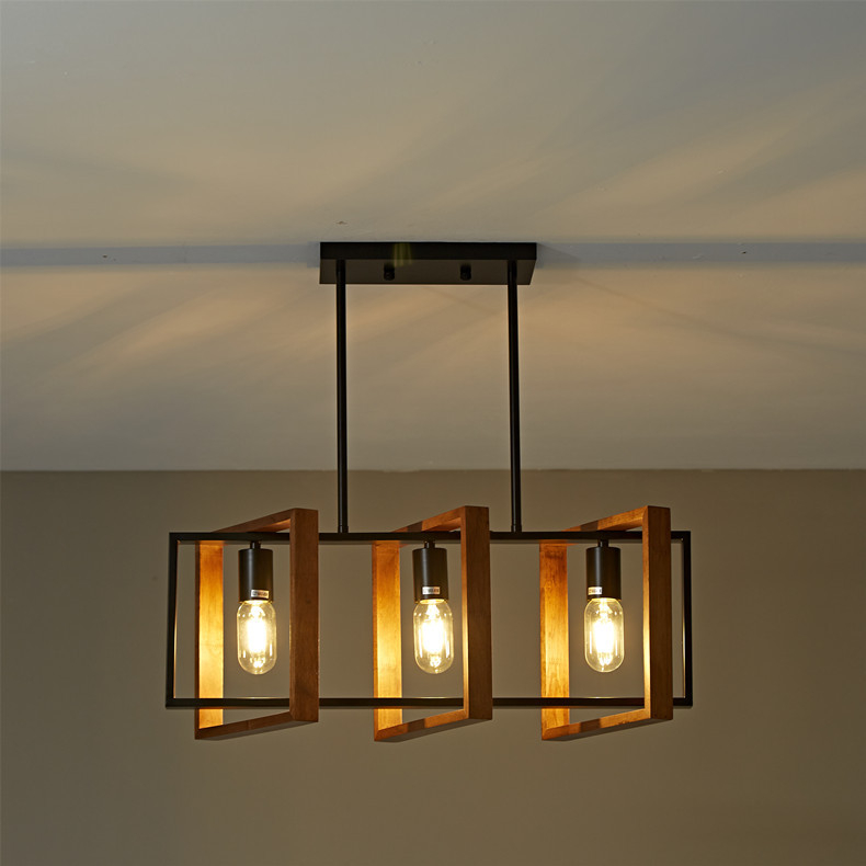 Ξύλινο πολυέλαιο με σιδερένιο σώμα, LED φως, 220V, πολλαπλών κεφαλών, κάλυψη 15–30㎡