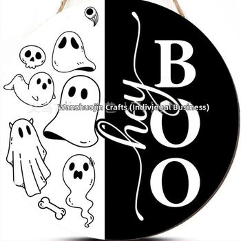 Halloween ξύλινο κρεμαστό σήμα, διακόσμηση φάντασμα-κρανίο, Μάρκα Independence, Υλικό: Ξύλο