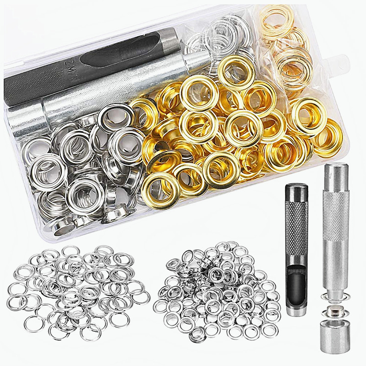 Σετ eyelet buckles από ορείχαλκο, 100 τεμάχια με τριμελές σετ εργαλείων, κατάλληλο για παλτά, τζιν, παπούτσια, σκηνές
