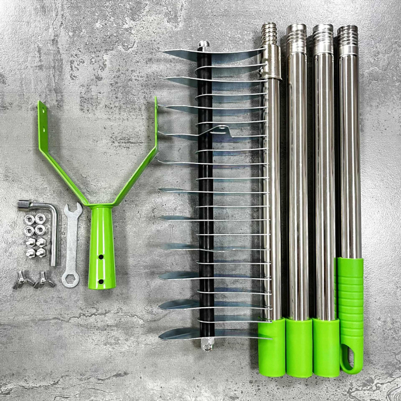 Leválasztható gyepgereblye fűhöz és szárhoz, levelek és talaj tisztítására, udvari kerthez