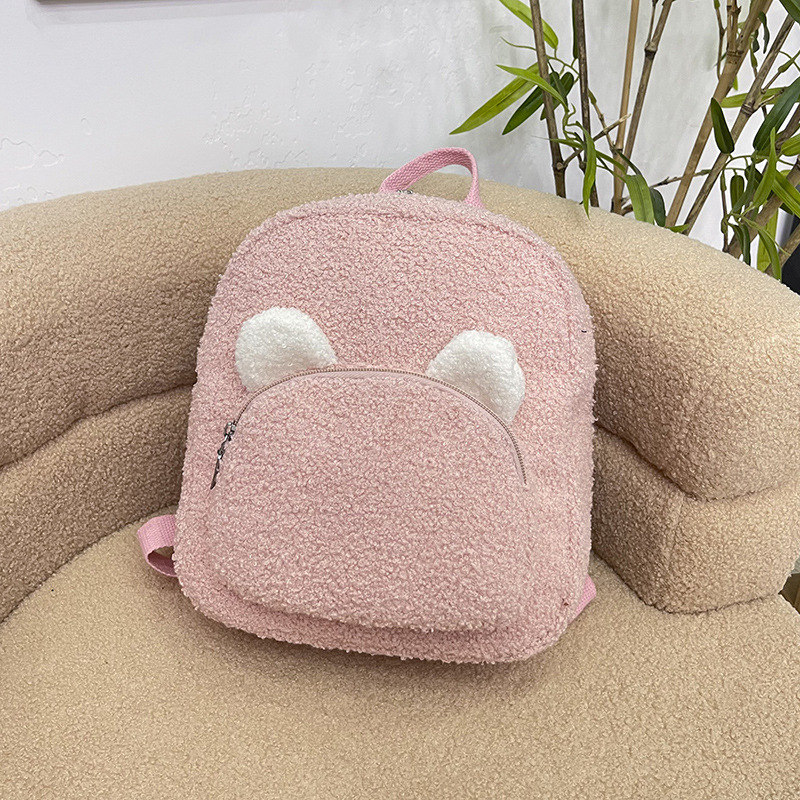 Uniszex plüss hátizsák óvodába, mackófülös, anime mintával, könnyű, görbe vállpántokkal, iskolai használatra, 2025 tavasz