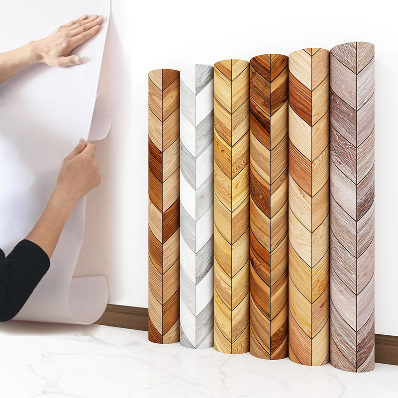 Самозалепващи подови стикери с дървена шарка и релефна повърхност - марка Qian chen; високо качество; дебелина 0,2 мм; структура: композит; подходящи за баня, хол, спалня, коридор и други помещения