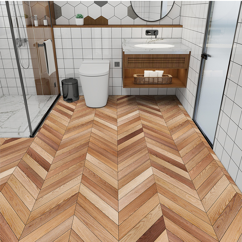 Самозалепващи подови стикери с дървена шарка и релефна повърхност - марка Qian chen; високо качество; дебелина 0,2 мм; структура: композит; подходящи за баня, хол, спалня, коридор и други помещения