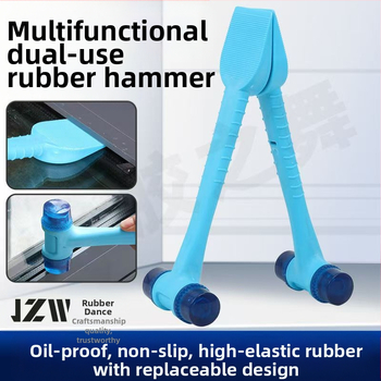 Plieninis korpusas su odiniu rankena – dviejų funkcijų montavimo įrankis plytelėms ir durų/ langų rėmams; plastikinė mentele ir gumos sandarinimo juosta