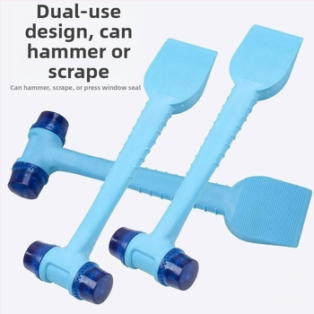 Plieninis korpusas su odiniu rankena – dviejų funkcijų montavimo įrankis plytelėms ir durų/ langų rėmams; plastikinė mentele ir gumos sandarinimo juosta